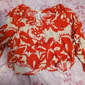 H&M Red and Cream Floral Blouse